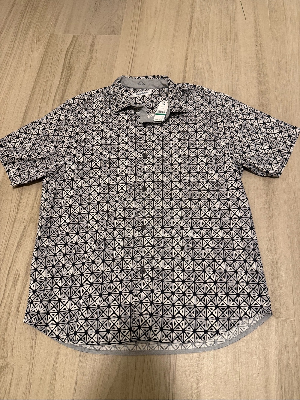 Tommy Bahama Navy and White Geometric Short-Sleeve Button-Down